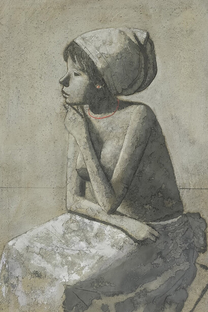 Xavier Bueno, Ragazza seduta con collana rossa, primi anni '70 – 1972. Per gentile concessione di Galleria de’ Bonis