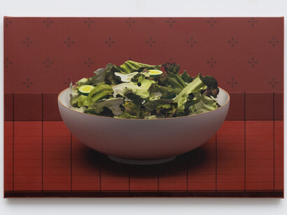 Erin Wright, Uninvited Guest, 2023. Acrylic on canvas 26 x 40 in. Courtesy of the artist and Sow & Tailor Gallery