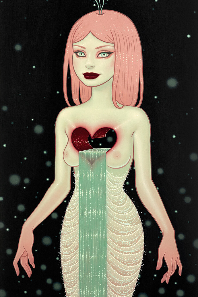 Tara McPherson, Water Fountain, dettaglio, 101 x 51 cm, Oil on Birch, Dorothy Circus Gallery