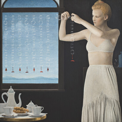 Graham Little, Untitled (Glass Curtain), 2014, Gouache and colour pencil on paper, Unframed: 39 x 32 cm / 15 3/8 x 12 5/8 ins, Framed: 60.9 x 60.2 cm / 24 x 23 3/4 ins, Copyright the artist, Courtesy Alison Jacques Gallery, London, Photo: Michael Brzezinski