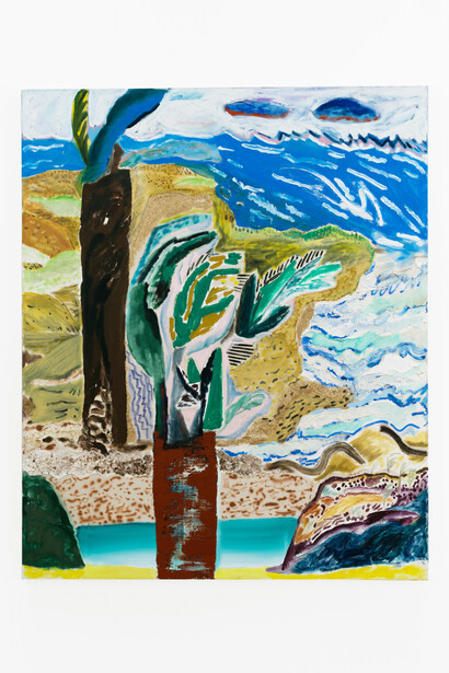 Shara Hughes, Wind Blown, 2015, Oil, enamel, acrylic spray paint on canvas, 58 x 48 inches