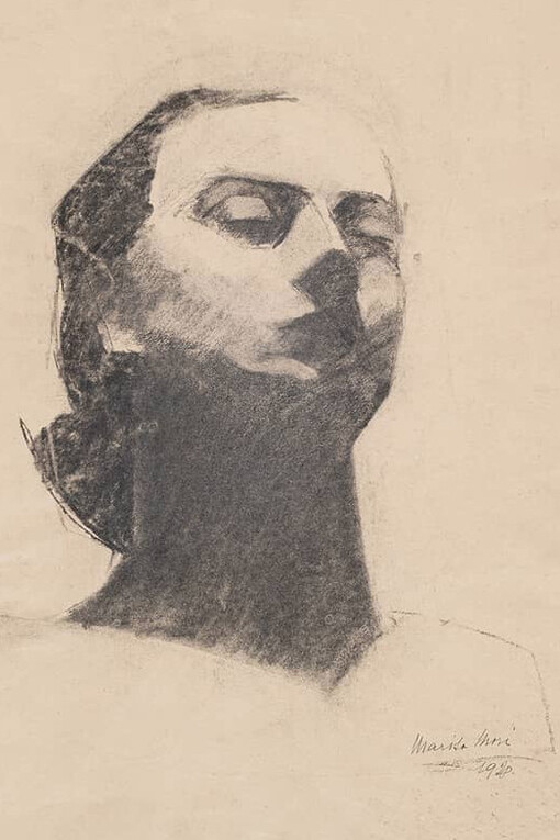 Marisa Mori, Self-portrait, 1928. Carbone su carta, 48 x 33 cm. Courtesy Galleria del Laocoonte
