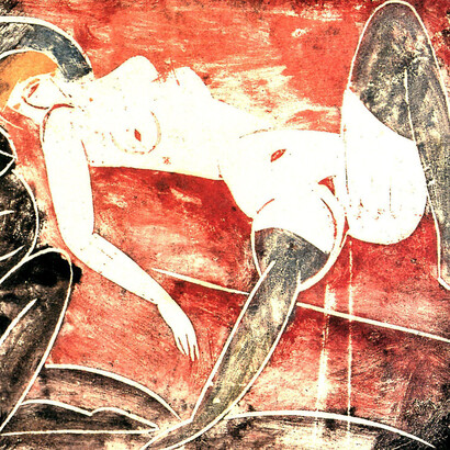 E.D. Kinzinger,  Nudo femminile sdraiato, 1913, linoleumgrafia