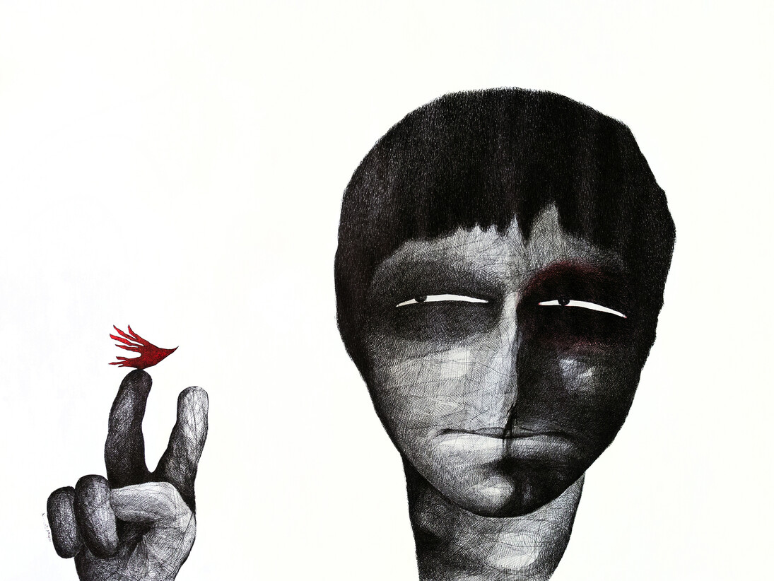 Nihad Al Turk, Hamza el Khatib, 2015, Ink on paper, 110 x 144 cm