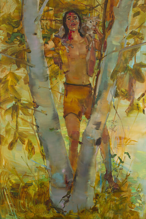 Angela Dufresne, Man And Kid, 2014, oil on canvas, 64 by 39 inches. Courtesy of Monya Rowe Gallery, New York