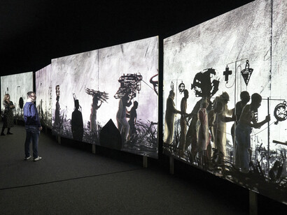 William Kentridge, More sweetly play the dance, exhibition view. Courtesy of Museo Picasso Málaga