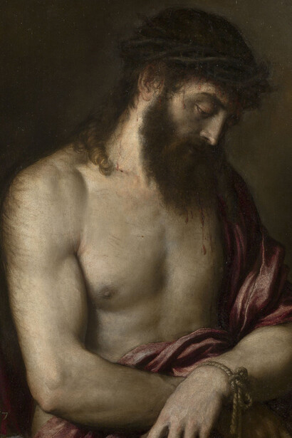 Ecce Homo, Tiziano, Vecellio di Gregorio, Óleo sobre pizarra, 69 x 56 cm | 1 cm – 3 mm grosor, 1547. Madrid, Museo Nacional del Prado