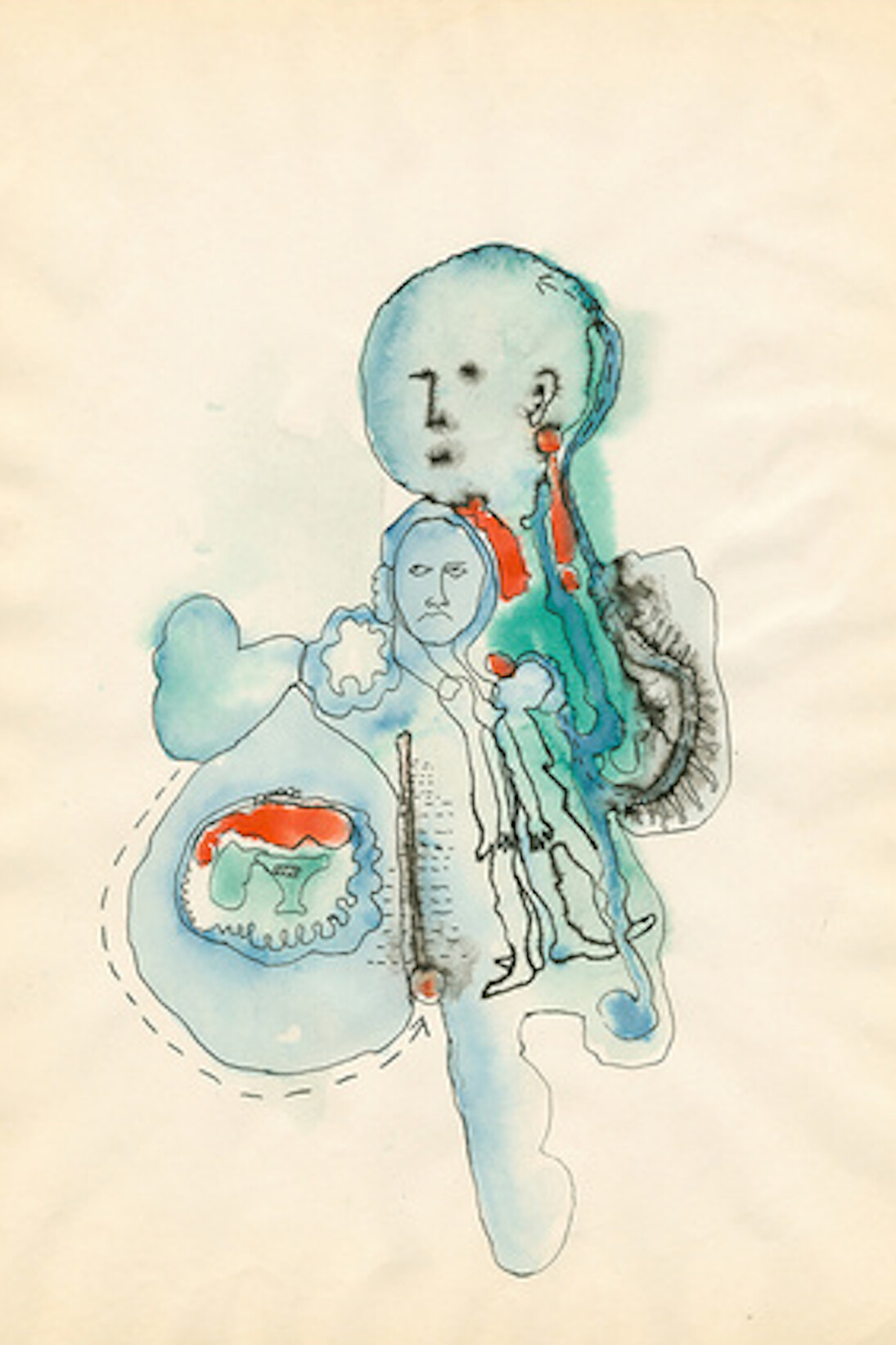 Mercy Hospital, 1969, Ink and watercolour on paper, 35.6 x 27.9 cm / 14 x 11 in © Ida Applebroog. Courtesy the artist and Hauser & Wirth. Photo: Emily Poole