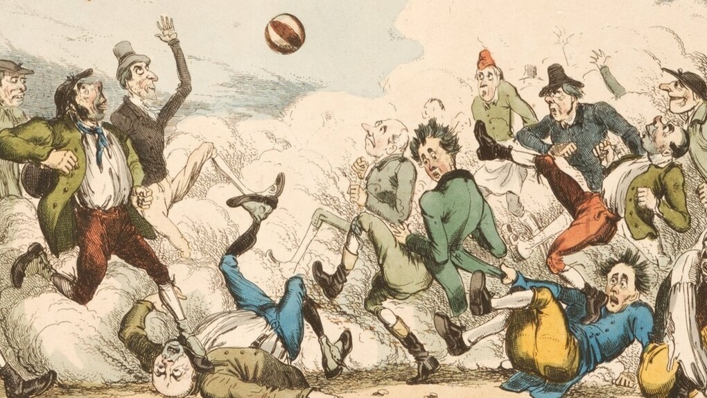 Football dans les rues de Londres, 1820 (détaille)