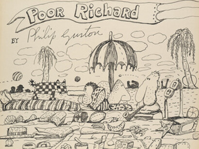 Untitled (Poor Richard) — Philip Guston, 1971, Ink on paper, 26.7 x 35.2 cm / 10 1/2 x 13 7/8 inches © The Estate of Philip Guston, Courtesy the Estate and Hauser & Wirth 
Photo: Genevieve Hanson