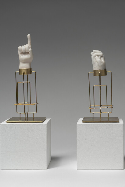 Agnes Ballion and Eric de Dormal, 3 petites mains reliquaires. Courtesy of Ivy Brown Gallery 