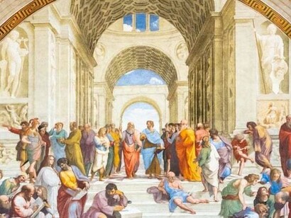 Platone e Aristotele di Raffaello Sanzio, Stanza della Segnatura, Scuola di Atene, 1509-1511, Musei Vaticani 