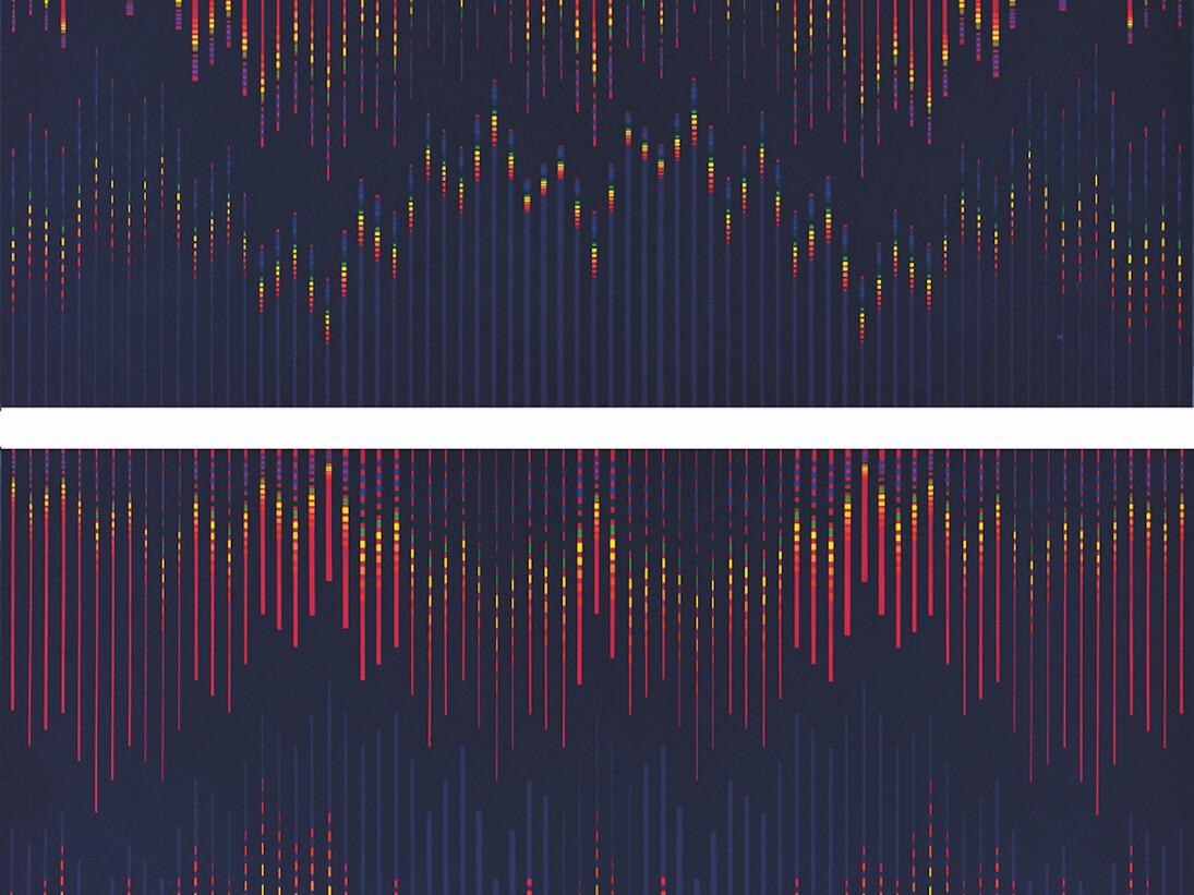 Paolo Minoli, Canzone veneziana. Quattro movimenti una pausa di due tempi, 1995. Dittico, acrilico su tela, 90 x 180 cm cad.