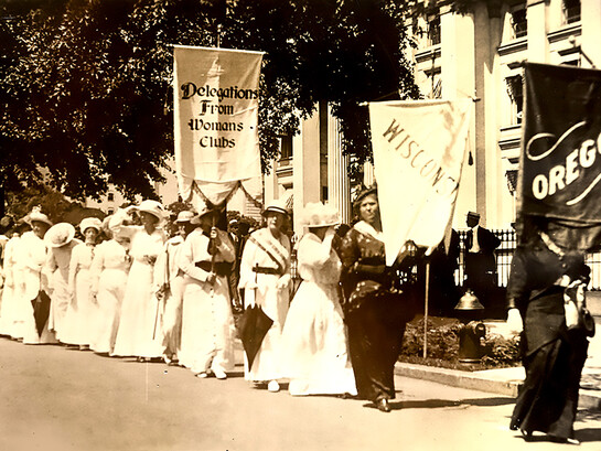 Delegations of women's club members attend the US National Suffrage Parade in 1913