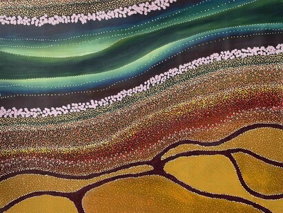 Sonya Edney, Gascoyne riverbank and wildflowers. Courtesy of Japingka Aboriginal Art Gallery