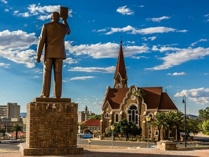 First Nambian President statue, in Windhoek, Namibia. Liberation struggle that was realized on 21st March 1990