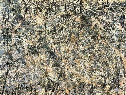 Number 1 (Lavender Mist) (1950) by Jackson Pollock that demonstrates his iconic drip-style, located in the National Gallery of Art in Washington, D.C., United States
