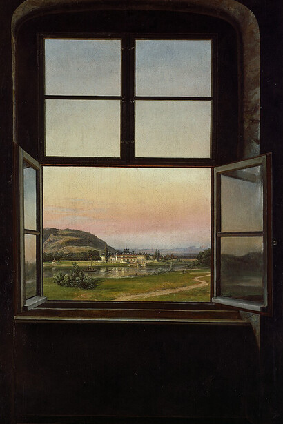 Johann Christian Clausen Dahl, Ansicht von Pillnitz durch ein Fenster, 1823. Mit freundlicher Genehmigung der Hamburger Kunsthalle