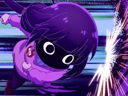 Kaya lunges fearlessly toward a malevolent spirit, representing the courage hidden beneath an innocent child’s appearance