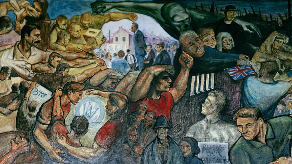 Rod Shaw, Harry McDonald, Evelyn Walters (Healy), Vi Campbell (Collings), Sonny Glynn, Pat Graham, Clem Millward, Harry Reade and Ralph Sawyer, The Wharfies mural, between 1953 and about 1965. Courtesy of Australian National Maritime Museum