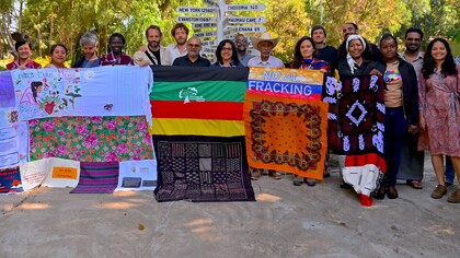 GTA Assembly participants with live tapestry, Bantu Mountain Lodge near Nanyuki, central Kenya