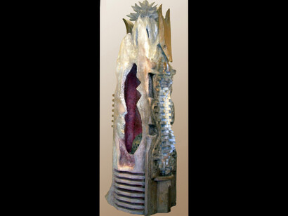 "Spirit Rocket" by Akili Ron Anderson, Wood, plywood and synthetic materials, 8' x 3' x 3'. 