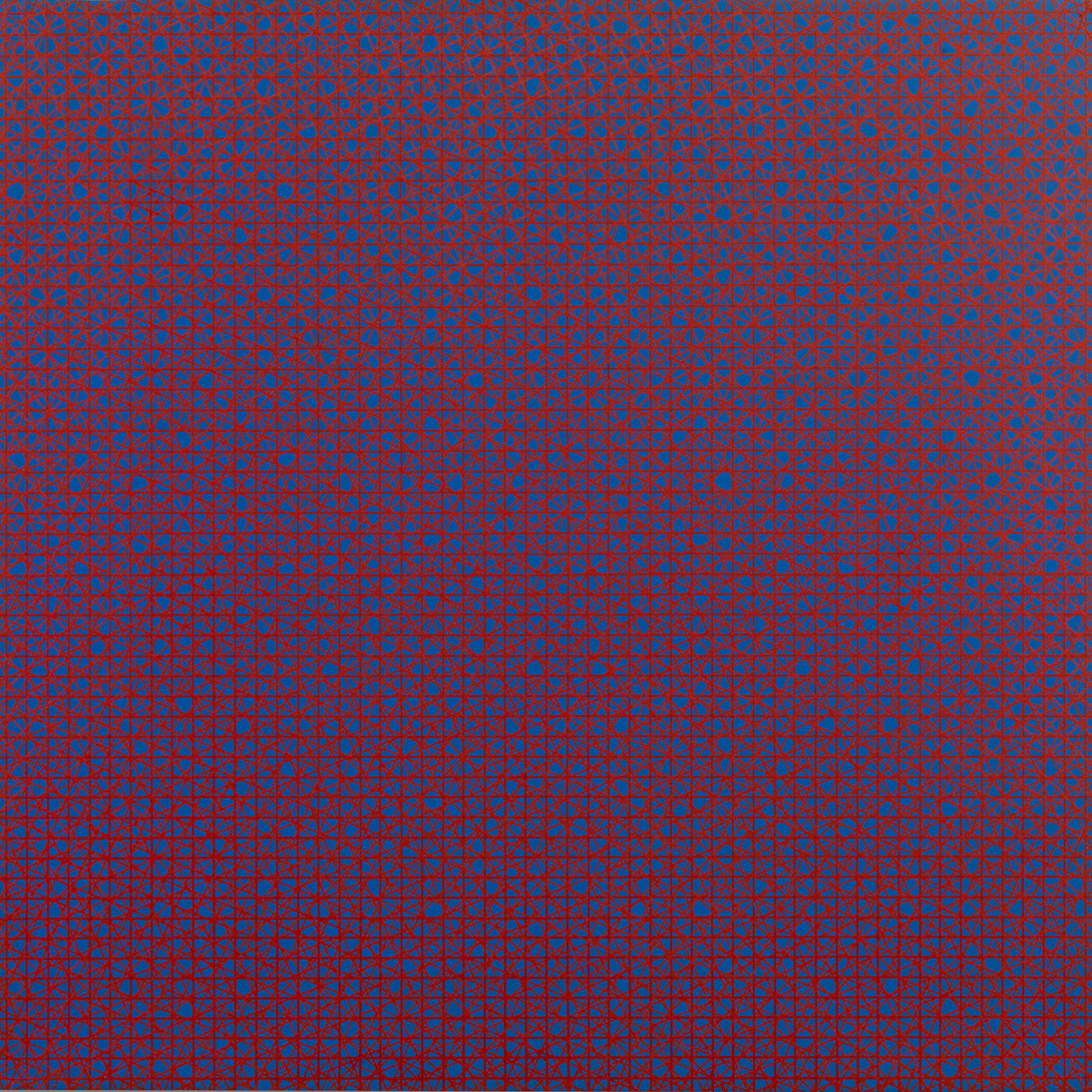 Francoise Morellet, 4 trames 22°5, 45°, 67°5, 90°, 1959-1969, ink on wood, 80 x 80 cm