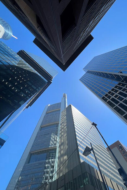 Low angle view of office building against the sky, India