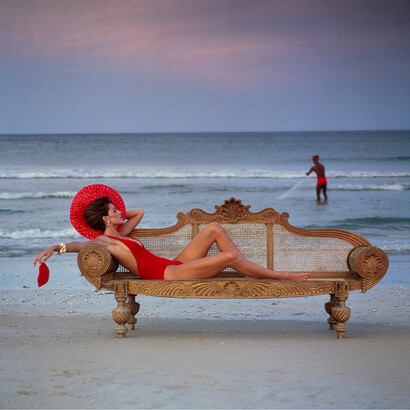 Pilar Crespi on Trincomalee beach, Sri Lanka, 1980, © Norman Parkinson Ltd / Courtesy Norman Parkinson Archive