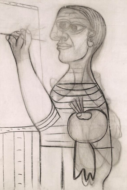 Pablo Picasso, The Artist in Front of His Canvas, Paris, 22 March 1938, Charcoal on canvas, 130 x 94 cm, Musée national Picasso - Paris, Dation Pablo Picasso, 1979. MP172. © Succession Picasso 2020. Photo © RMN-Grand Palais (Musée national Picasso-Paris) / Adrien Didierjean.

 
