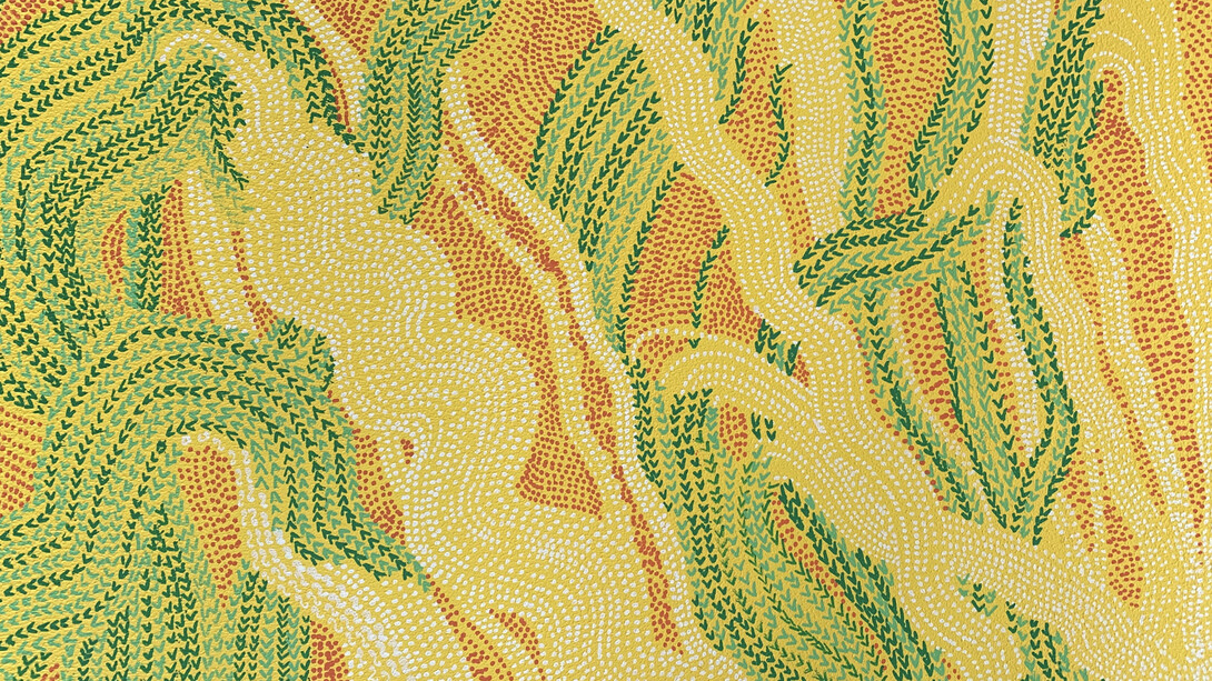 Tanya Minhas, Dewdrops Falling From The Tips of Leaves, 2020, acrylic on panel, 9x12x2 inches. Courtesy of Winston Wächter Fine Art