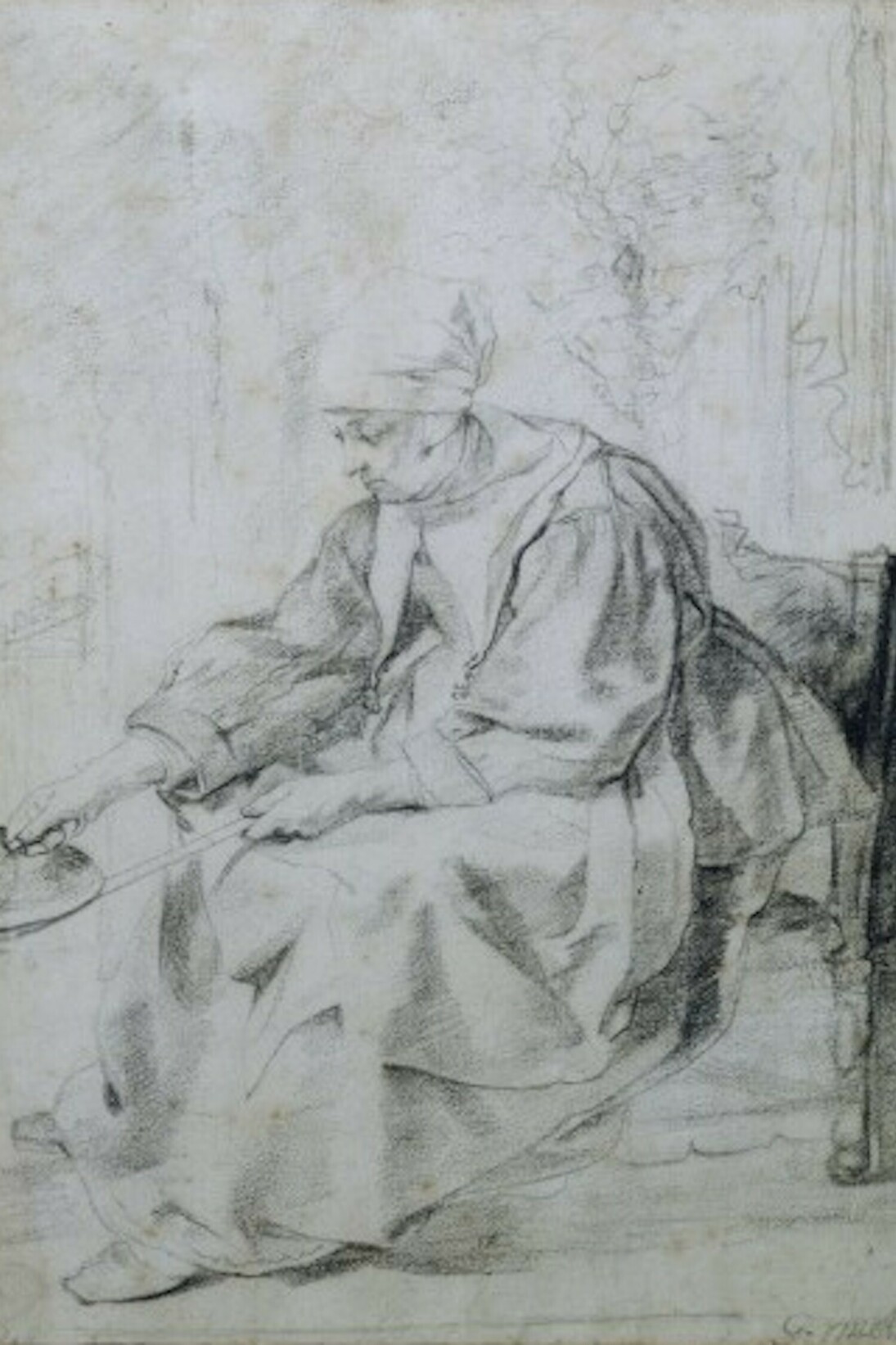 Gabriel Metsu, La Faiseuse de crêpes . Pierre noire. 27,2 x 19,9 cm. Paris, Petit Palais (Musée des Beaux-Arts de la Ville de Paris) © RMN-Grand Palais / Agence Bulloz