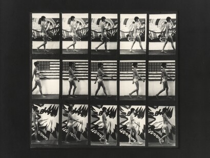 Sturtevant, Plate 136, After Muybridge - Woman, with Hands on Her Hips, Gelatin silver prints collaged on paper, Paper Dimensions: 26 x 32 cm (10 x 12,5 in)/47 x 52 cm (18,5 x 20,47 in). Courtesy of Galerie Thaddaeus Ropac
