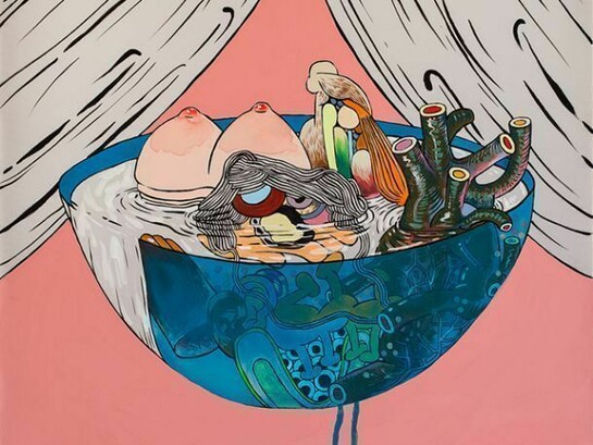 HaYoung Kim, Modern Soup, 2014, acrylic on polyester, 50 x 50 cm, courtesy of 43 Inverness Street