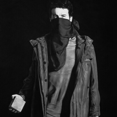 Kepa Garraza (2013), Protester 2, Black pastel on paper, 200 x 140 cm