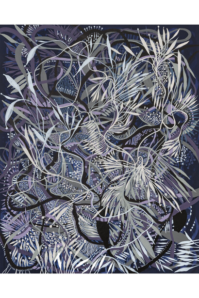 Abby Goldstein, A dwelling place of dreams, 2022, acrylic, pigment dispersion and matte binder on wood panel, 19 3/4x15 3/4 inches. Courtesy McKenzie Fine Art, New York