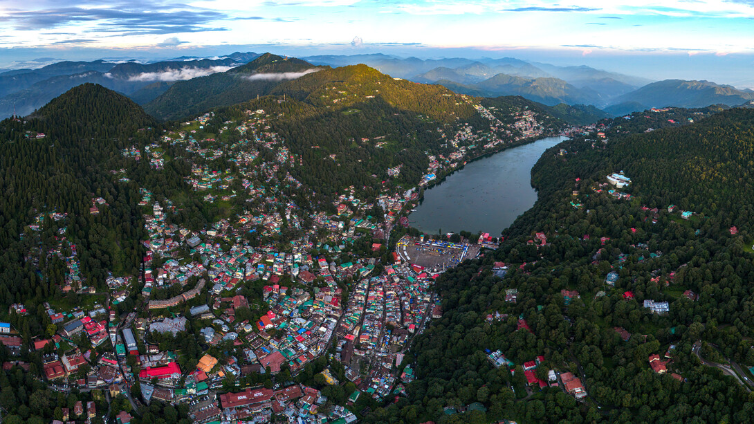 Panoramic drone view of Nainital, Uttarakhand, India
