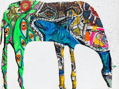 Casey McGlynn, All Seeing Horse, 48x60 inches, mixed media on canvas. Courtesy the artist and Foster/White Gallery
