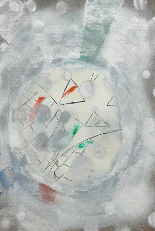 Micha Patiniott, “Crashed Mirrorball”, 34” by 25”, spray paint, gesso, oil on canvas, 2014, Copyright: Micha Patiniott. Courtesy: Anna Zorina Gallery, New York City