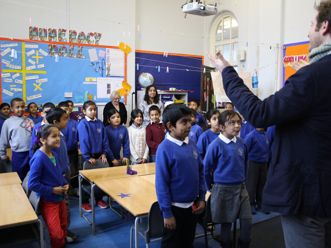 Peter Liversidge, Notes on Protesting  rehearsals at Marion Richardson Primary School, London Borough of Tower Hamlets, 2014, Courtesy Whitechapel Gallery