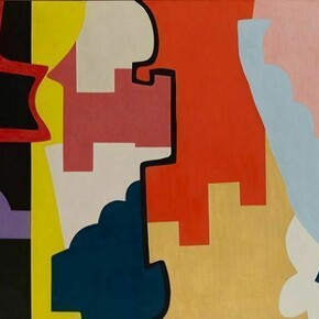 Shirley Jaffe, The Black Line, 1974, oil on canvas, 51 ¼ x 76 ¾ inches (130.2 x 195 cm), Courtesy Tibor de Nagy Gallery, New York