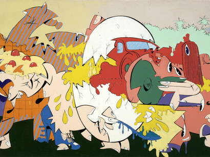 Valerio Adami, L’uovo rotto, 1964. Acrilici su tela, 200 x 300 cm