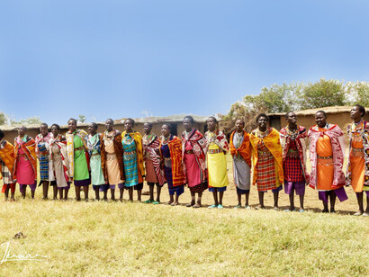 Women of a Maasai Village dancing together