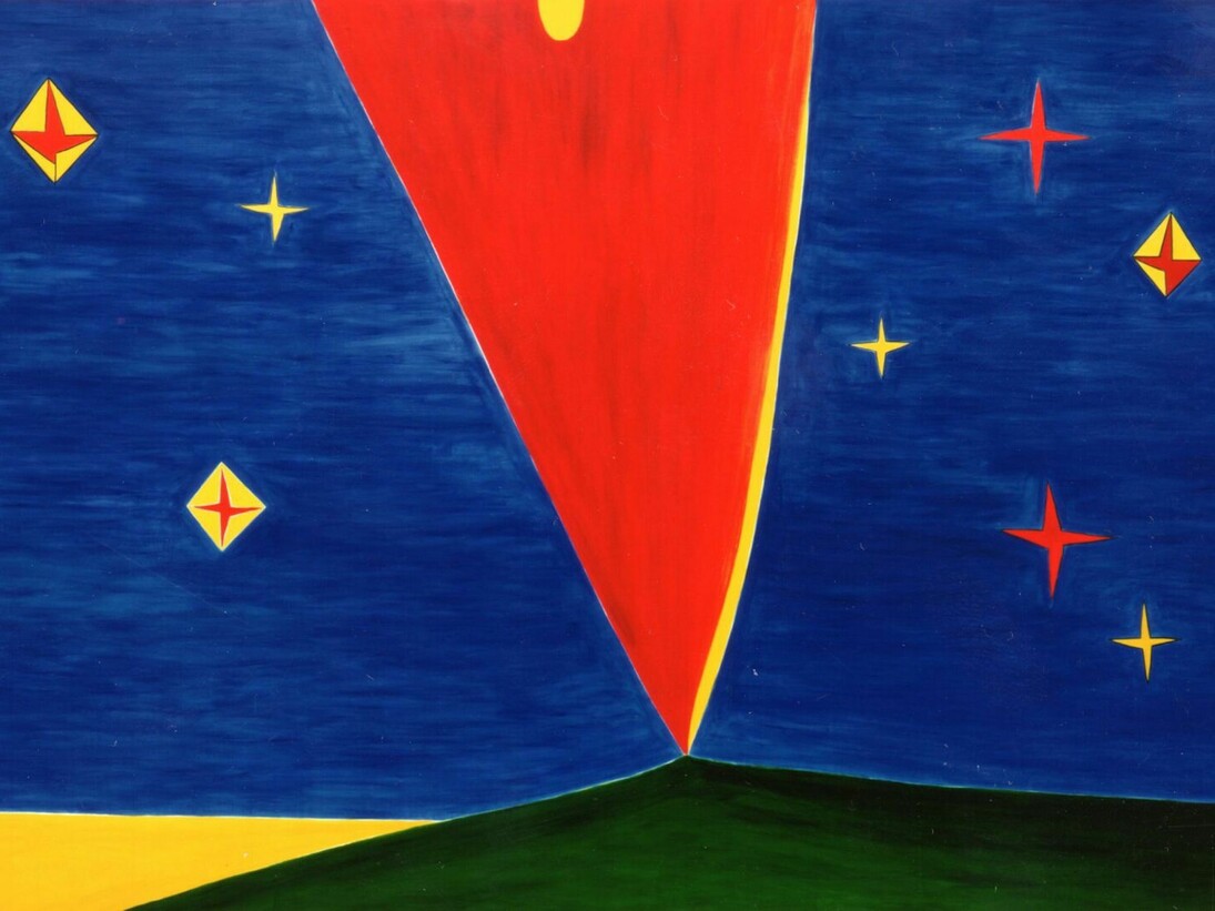 Nicola De Maria, Testa Orfica I, 1990, pigmento e resina su tela, 300x565 cm, courtesy Cortesi Gallery London – Lugano.