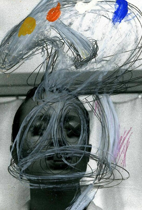 Birgit Jürgenssen, XXO (detail), 1979, Vintage black and white photographs, hand painted with oil, pastels, oil paint, pencil, 24 x 18 cm / 9 1/2 x 7 ins each, Copyright Estate Birgit Jürgenssen, Vienna, Courtesy Estate Birgit Jürgenssen, Vienna and Alison Jacques Gallery, London