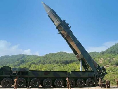 North Korean leader Kim Jong-Un inspecting the test-fire of the intercontinental ballistic missile Hwasong-14 