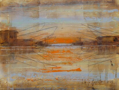 Luigi Salvatori, Laguna di Comacchio, acrilico su tela, cm 40x50, 2025