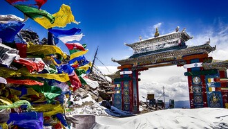 Tawang Gate with prayer flags