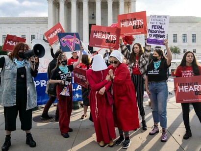 Anti-abortion demonstrators outside the U.S. Supreme Court on Nov. 01, 2021 in Washington, DC