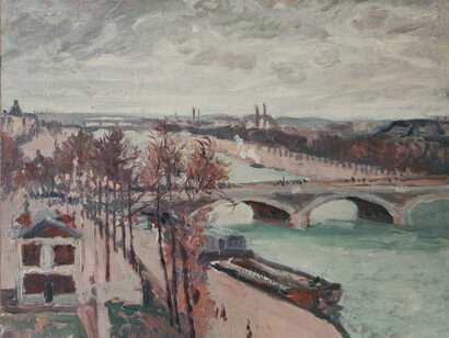 Ludovic-Rodo Pissarro (1878-1952), Les Quais de la Seine et les Tuileries, Paris, Huile sur toile, 38 x 41 cm, Collection privée